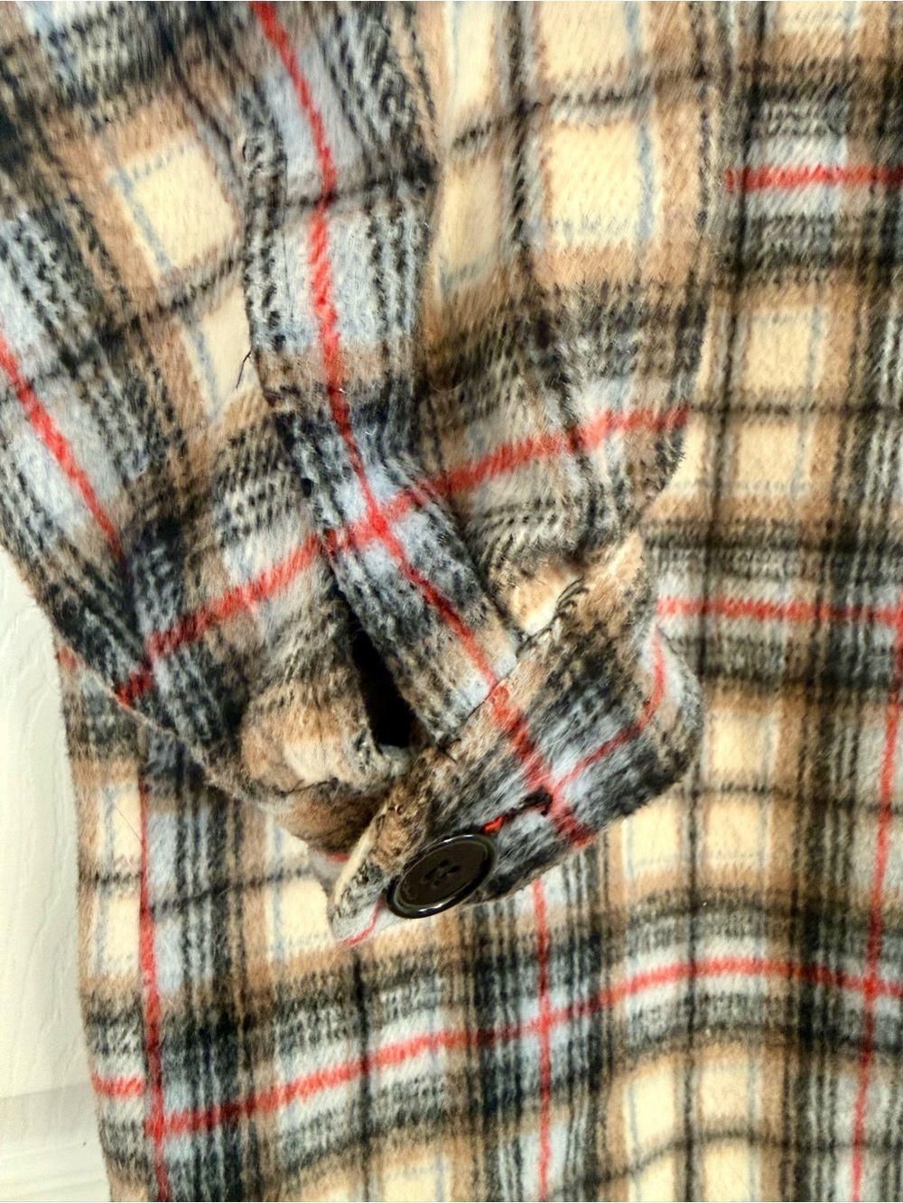 Forever 21 Plaid Wool Blend Button Down Shacket Jacket Cream Black Red Small S - Picture 6 of 9